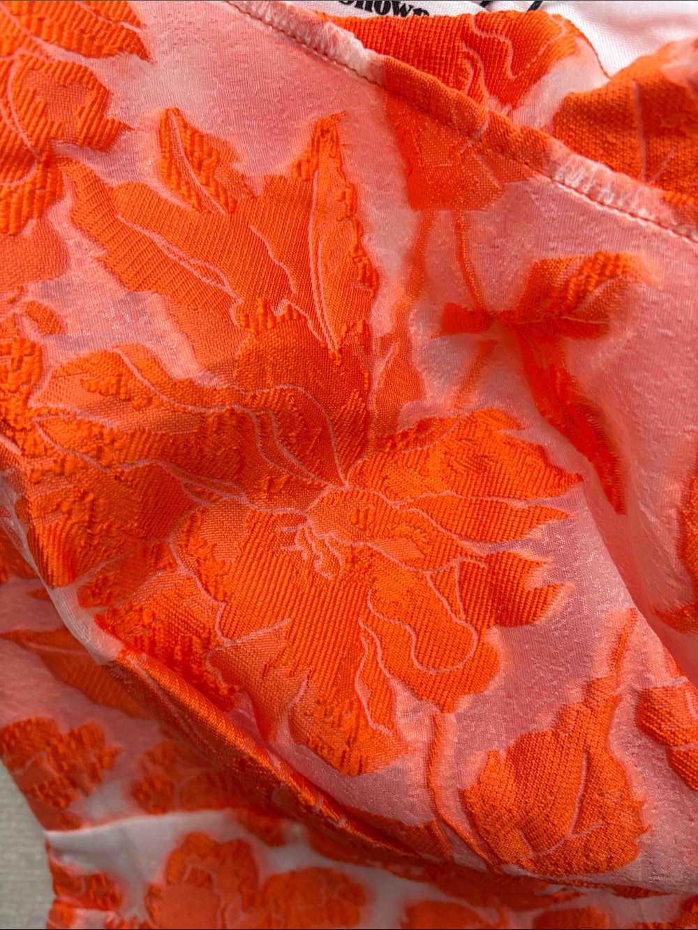Showpo One-Shoulder Floral Jacquard Dress in Bright Orange - Picture 4 of 8